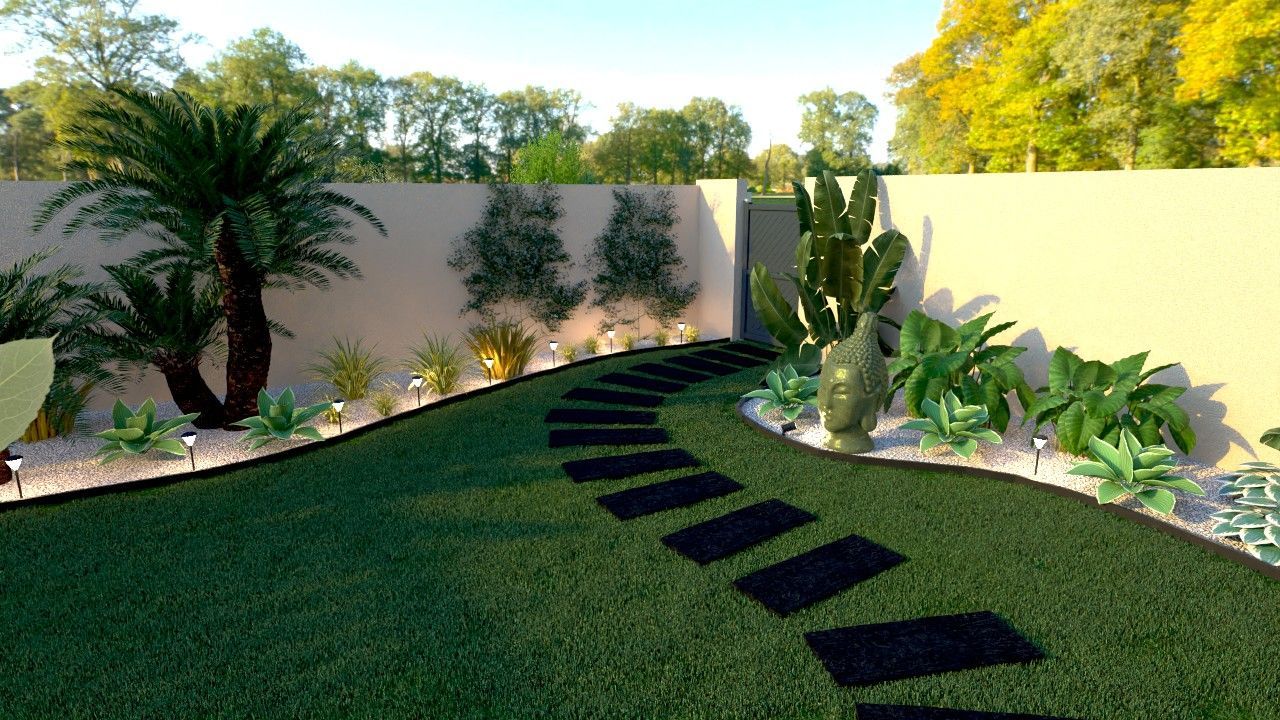 Arrière-cour avec piscine, remise à équipement et immeuble d'appartements en arrière-plan.