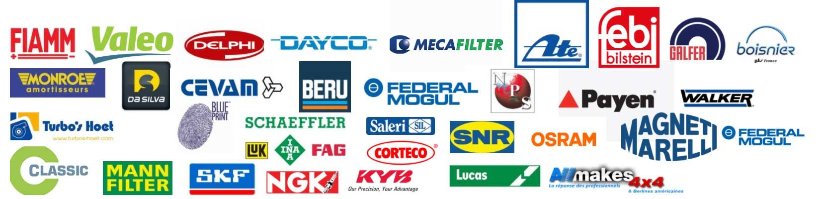 Planche de logos des partenaires pour les pièces détachées de véhicules automobiles.