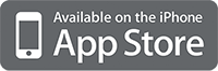 Graue Schaltfläche mit einem Telefonsymbol und dem Text: „Verfügbar im iPhone App Store“.