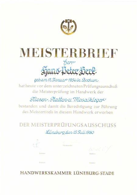 Hans-Peter Berk Meisterbrief