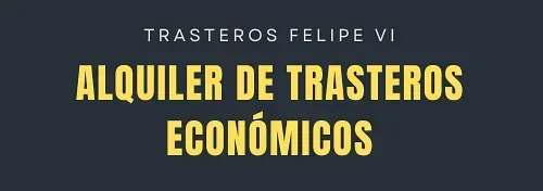 Un fondo negro con texto amarillo que dice alquiler de trasteros economicos
