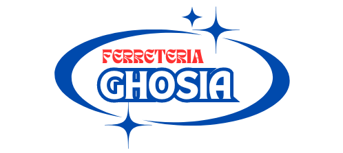 Un logotipo azul y blanco para ferretería ghosia.