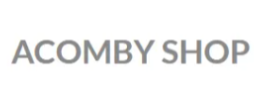 Texto de ACOMBY SHOP en gris.