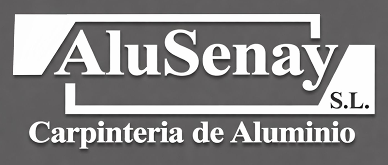 Logotipo de Alusenay SL Carpinter&iacute;a de Aluminio que muestra el nombre de la empresa en texto blanco dentro de un marco
