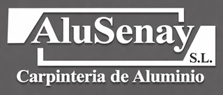 Logotipo de Alusenay SL Carpintería de Aluminio que muestra el nombre de la empresa en texto blanco dentro de un marco