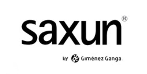 Logotipo de la marca Saxun, que presenta el texto 