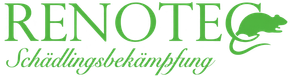 Grünes RENOTEC-Logo mit dem Wort „Schädlingsbekämpfung“ und einem stilisierten Schädlingssymbol