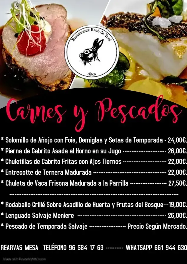 A menu for carnes y pescados in spanish