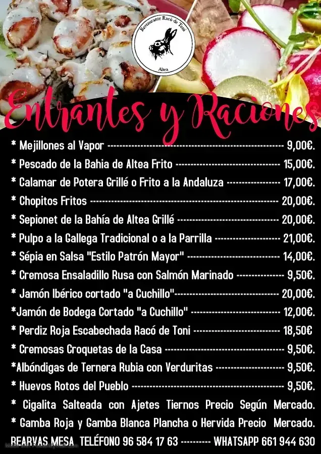 A menu for a restaurant called entrantes y raciones