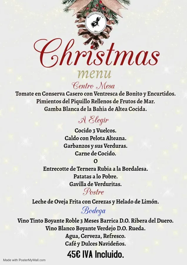 Un menú navideño con un reloj.