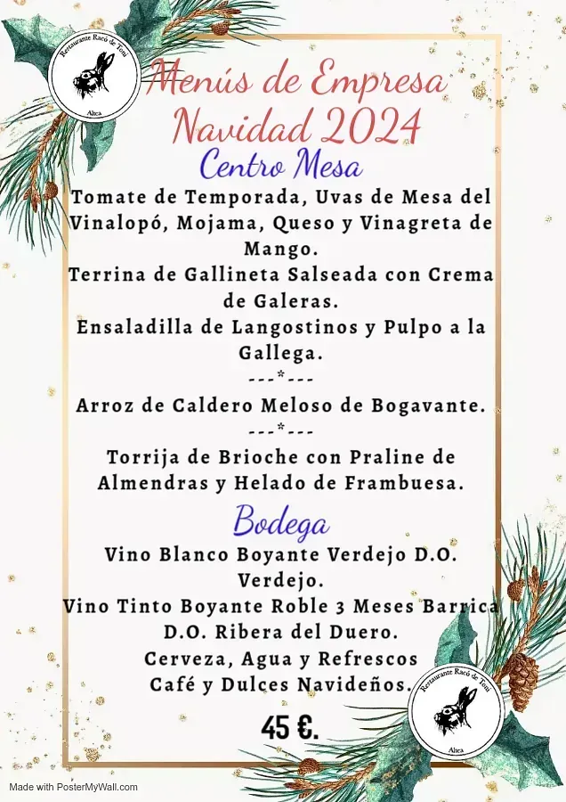 Un menú para una cena navideña en español