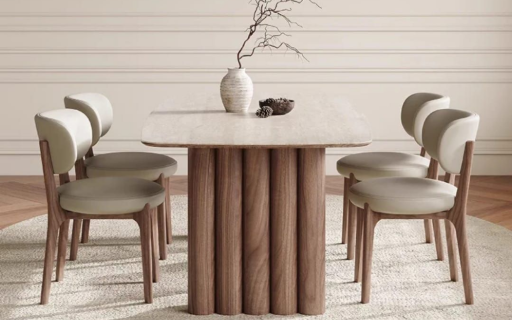 Conjunto moderno de sofá e mesa de centro de madeira, com design baixo