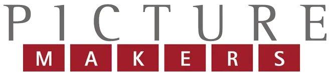 Picture Makers-Logo in Grau und Rot mit stilisiertem, gestapeltem Text.
