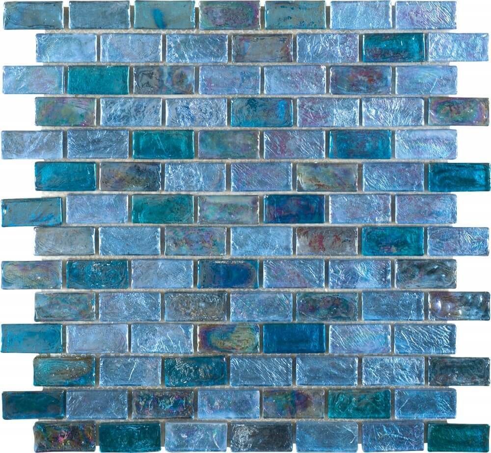 Mosaico de ladrillo de vidrio de color azul y verde azulado.
