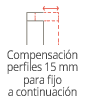 Diagrama que muestra la compensación de perfiles de 15 mm para marco fijo.