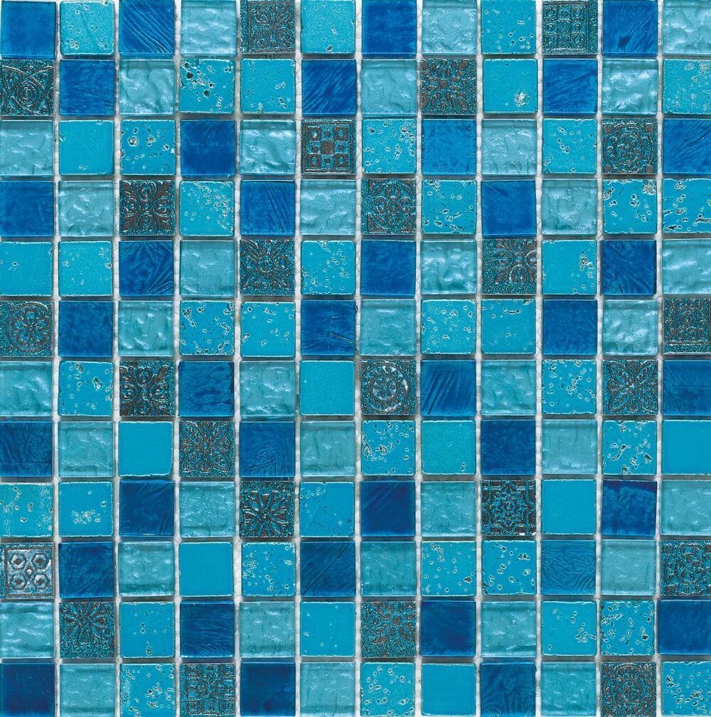 Patrón de mosaico de color azul y turquesa.