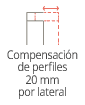 Diagrama que muestra la compensación del perfil, 20 mm por lado, con líneas discontinuas que indican el ajuste.