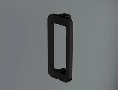 Marco rectangular negro con esquinas redondeadas, posiblemente para un dispositivo, sobre un fondo gris.