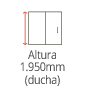 Diagrama de una puerta de ducha de dos paneles con altura indicada como 1,950 mm.