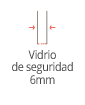 Diagrama de vidrio de seguridad de 6 mm con flechas rojas que indican el espesor.