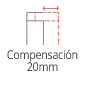 Diagrama que muestra una forma rectangular con una medida de compensación de 20 mm.