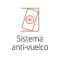 Símbolo: Sistema antivuelco. Un rectángulo rojo inclinado con un círculo tachado en su interior, dentro de un cuadrado. Texto: 