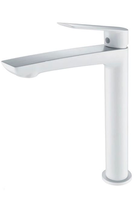 Grifo de baño moderno monomando color blanco.