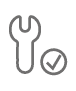 Icono de llave inglesa con una marca de verificación, que representa un mantenimiento completado o una configuración exitosa.