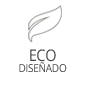 Símbolo de hoja con texto “ECO DISEÑADO”, indicando un diseño ecológico.