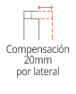 Diagrama que ilustra la compensación lateral de 20 mm. La línea continua representa la posición original y la línea discontinua, la posición ajustada.