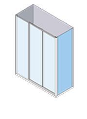 Cerramiento de puerta corrediza de cristal, color azul y blanco.