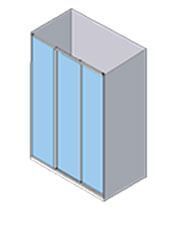 Mueble gris con dos puertas corredizas de cristal azul.