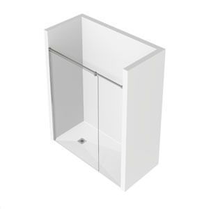 Cabina de ducha blanca con puerta corrediza de cristal.