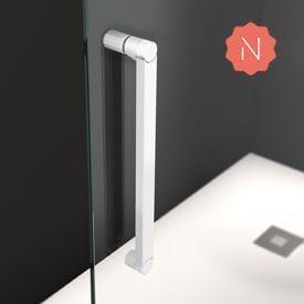 Manija para puerta de ducha de color blanco y ángulo recto.