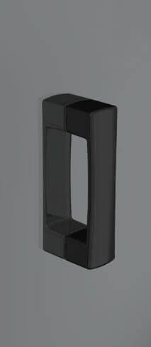 Dispositivo de color negro, rectangular, con el centro abierto, sobre fondo gris.