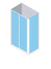 Mampara de ducha azul y blanca, rectangular con dos puertas correderas.