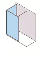 Mampara de ducha de cristal con puerta, panel lateral y barra de soporte.
