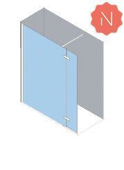 Puerta de ducha azul con bisagras dentro de una cabina de ducha gris. Icono 