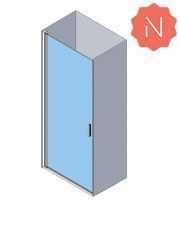 Vista isométrica de una puerta de ducha azul y gris.