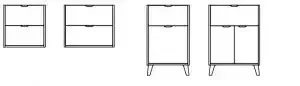 Dibujos lineales de varios muebles, incluidos aparadores y armarios.