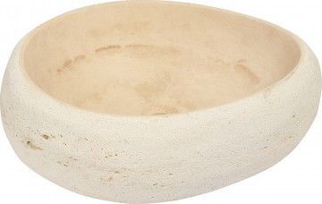 Cuenco de piedra de color beige, de forma ovalada y con un exterior irregular.