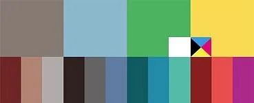 Paleta de colores con bloques de varios tonos que incluyen marrón, azul, verde, amarillo y un pequeño cuadrado multicolor.