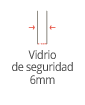 Diagrama de sección transversal de vidrio de seguridad de 6 mm, con texto en español.