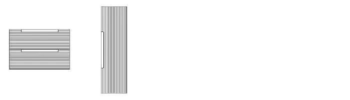 Forma rectangular y lineas verticales, posiblemente un logotipo.