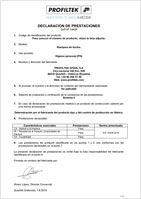 Formulario de Declaración de Rendimiento de Profiltek; especificaciones del producto, detalles de certificación.