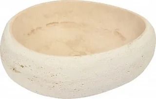 Cuenco de color beige, similar a la piedra, con forma redondeada.
