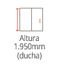 Diagrama de una puerta de ducha de dos paneles con indicador de altura rojo de 1,950 mm.