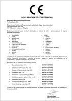 Documento de Declaración de Conformidad CE con listado de productos y certificaciones, texto en español.