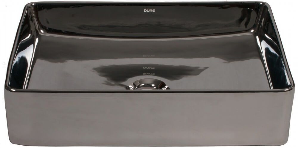 Lavabo de baño de cerámica, color negro, rectangular y brillante.