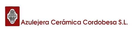 Logotipo de Azulejera Cerámica Cordobesa SL caracterizado por un cuadrado rojo con emblema decorativo y texto en rojo.